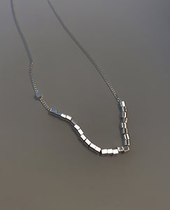 Ladies 925 Silver Geometric Link Chain Cube Pendant Choker Necklace