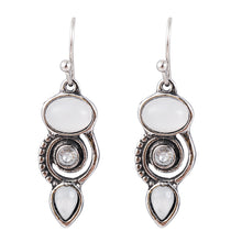Load image into Gallery viewer, Ladies Vintage Silver White Moonstone Spiral Crystal Drop Dangle Hook Earrings
