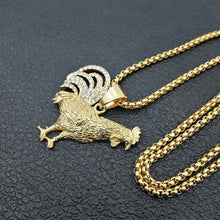 Load image into Gallery viewer, Unisex Gold Plated Rooster &amp; Crystals Pendant Twist Chain Necklace
