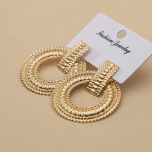 Load image into Gallery viewer, Ladies Gold Round Ring Disc Statement Geometric Interlock Panel Stud Earrings
