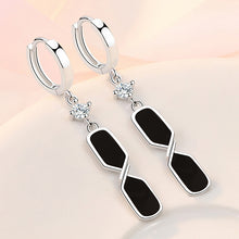 Load image into Gallery viewer, Ladies Black Enamel Square Real 925 Sterling Silver Crystal Drop Earrings
