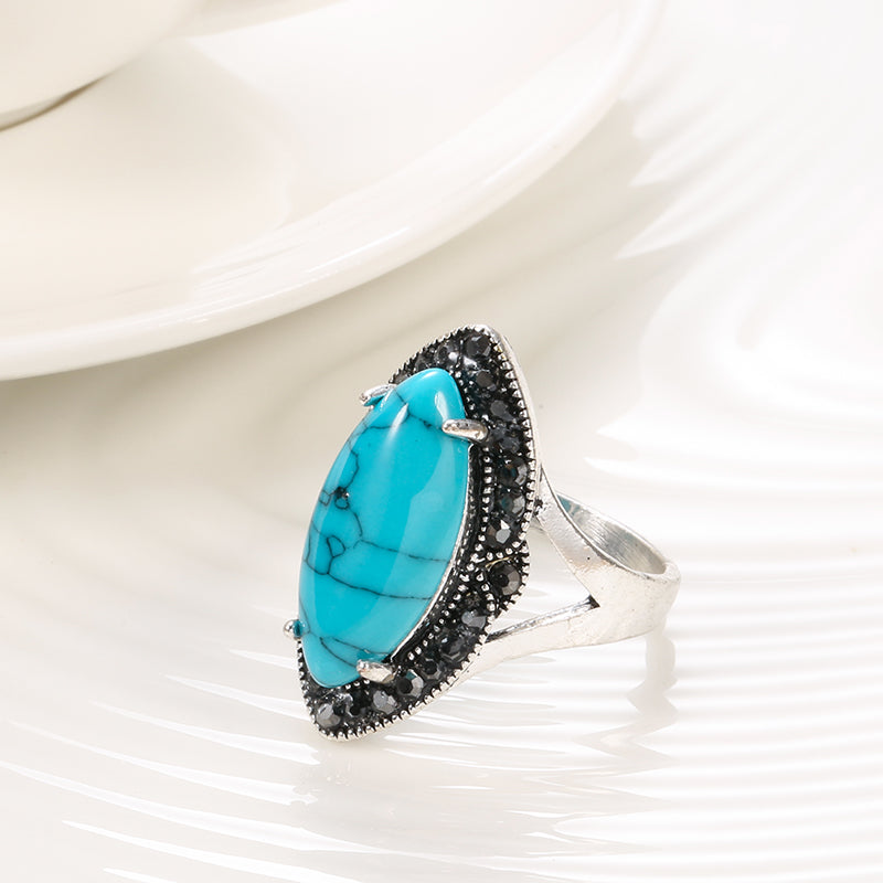 Ladies 925 Sterling Silver Natural Turquoise Gemstone Tibetan Rings