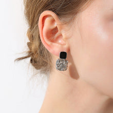 Load image into Gallery viewer, Black Grey Crystal Geometric Square Drop Earrings
