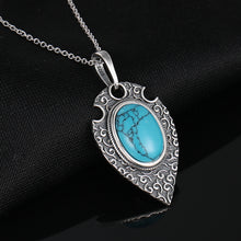 Load image into Gallery viewer, Ladies 925 Silver Retro Oval Turquoise Gemstone Pendant Link Chain Necklace
