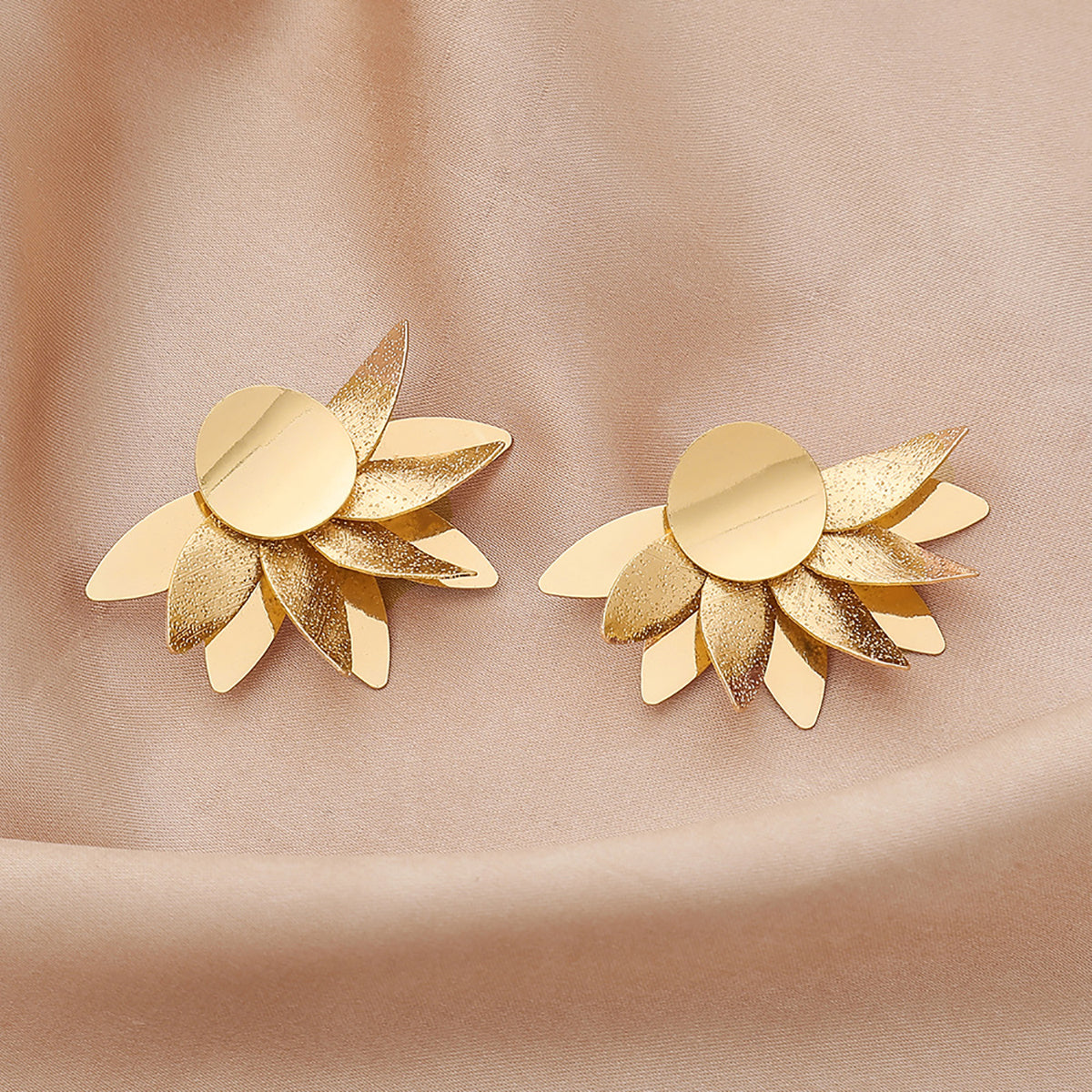 Ladies Gold Silver Layered Sunflower Statement Party Earrings