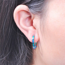 Load image into Gallery viewer, Ladies White Blue Multicolor Chakra Stainless Steel Hoop Earrings
