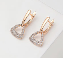 Load image into Gallery viewer, Ladies Luxury Copper Inlaid Crystal Geometric Triangle Interlock Drop Earrings
