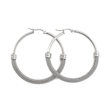 Load image into Gallery viewer, Ladies Stainless Steel Circle Plain Basket Weave Silver Hoop Earrings
