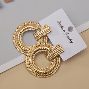 Ladies Gold Round Ring Disc Statement Geometric Interlock Panel Stud Earrings