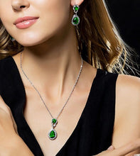 Load image into Gallery viewer, Ladies Sterling Silver Water Drop Austrian Green Emerald Crystal Necklace Sets
