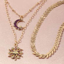 Load image into Gallery viewer, Ladies Triple Layer Gold Zircon Half Crystal Moon Sun Pendants Necklace Set
