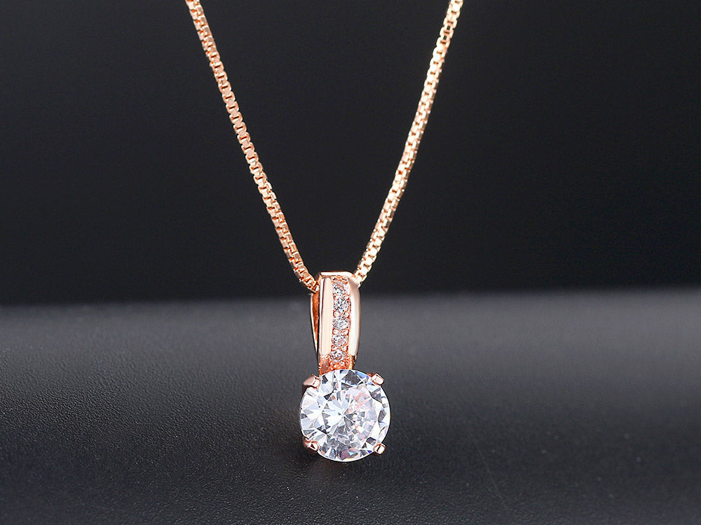 Ladies Rose Gold Minimalist Crystal Zircon Pendant Dainty Link Chain Necklace