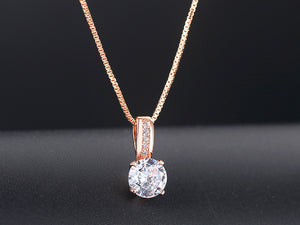 Ladies Rose Gold Minimalist Crystal Zircon Pendant Dainty Link Chain Necklace
