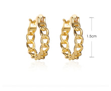 Load image into Gallery viewer, Ladies Gold Plated Cutout Chain Link Creole Huggie Earrings
