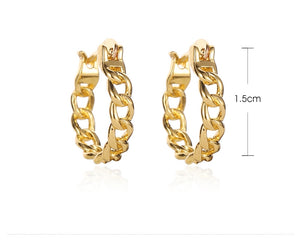 Ladies Gold Plated Cutout Chain Link Creole Huggie Earrings