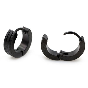 Unisex Black Three Bars Frosted Sand Brush Creole earrings
