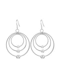 Ladies 925 Sterling Silver Three Circle Hoop Frosted Beads Layer Rings Earrings
