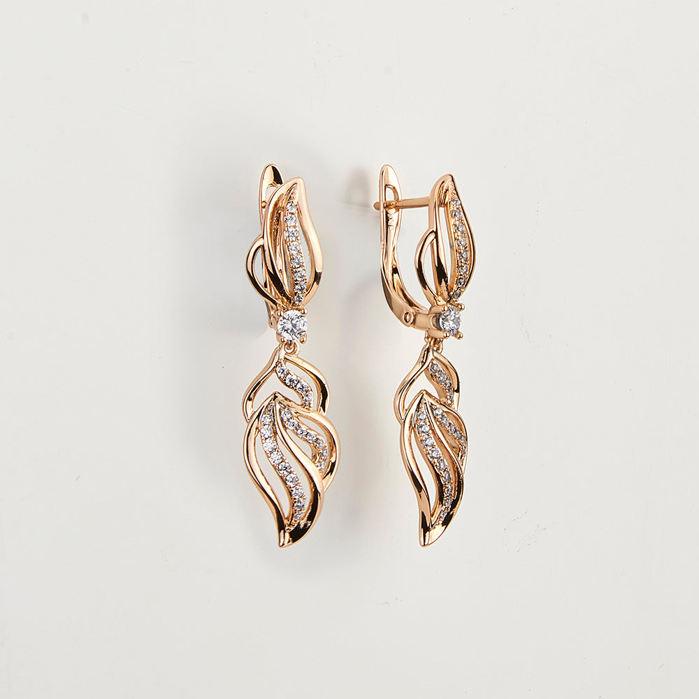 Ladies Gold-plated Copper Flower inlay Crystal Zircon Drop Dangling Earrings