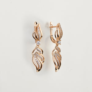 Ladies Gold-plated Copper Flower inlay Crystal Zircon Drop Dangling Earrings
