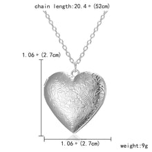 Load image into Gallery viewer, Ladies Silver Floral Carved Heart Openable Locket Photo Pendant &amp; Link Chain
