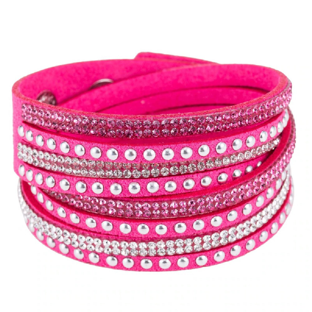 Unisex Paved Leather Rhinestone Bangle Wrap Adjustable Bracelets