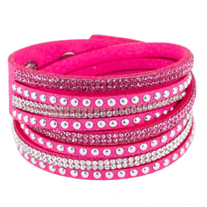 Unisex Paved Leather Rhinestone Bangle Wrap Adjustable Bracelets