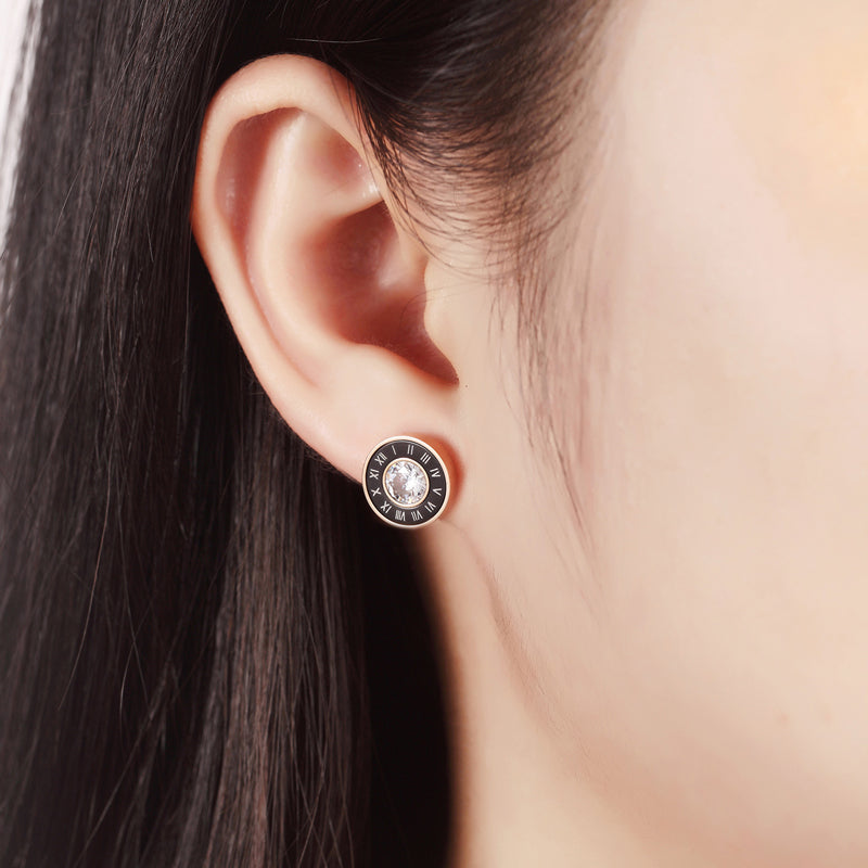 Unisex Gold Anti Allergy Titanium Stainless Steel Roman Numeral Stud Earrings