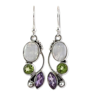 Ladies Vintage 925 Silver Clear Moonstone Leaf Spiral Drop Dangle Hook Earrings
