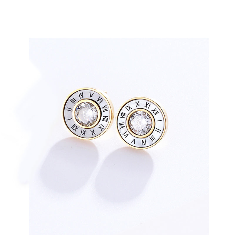 Unisex Gold Anti Allergy Titanium Stainless Steel Roman Numeral Stud Earrings