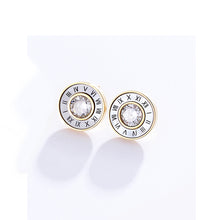 Load image into Gallery viewer, Unisex Gold Anti Allergy Titanium Stainless Steel Roman Numeral Stud Earrings
