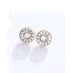 Unisex Gold Anti Allergy Titanium Stainless Steel Roman Numeral Stud Earrings