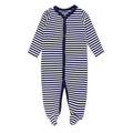 Baby Boys Navy & White Thin Striped Cotton BabyGrow