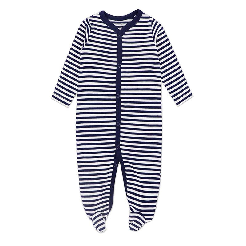 Baby Boys Navy & White Thin Striped Cotton BabyGrow
