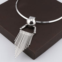 Load image into Gallery viewer, Ladies Silver Bold Ring Statement Stripe Triangle Tassel Pendant Choker Necklace
