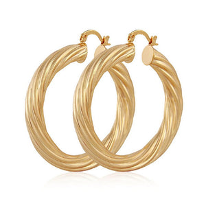 Ladies Twirl 18k Gold Plated Big Round Chunky Hoop Earrings (7cm)
