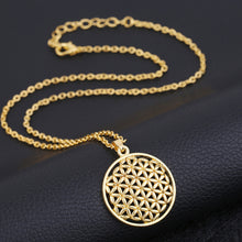 Load image into Gallery viewer, Ladies Gold Round Cutout Flower of Life Mandala Stainless Steel Pendant Necklace
