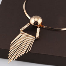 Load image into Gallery viewer, Ladies Gold Bold Ring Statement Stripe Triangle Tassel Pendant Choker Necklace
