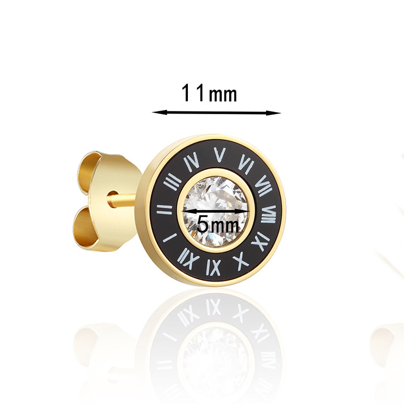 Unisex Gold Anti Allergy Titanium Stainless Steel Roman Numeral Stud Earrings