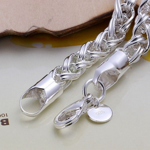Ladies 925 Sterling Silver Braid Weave Link Handchain