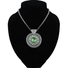 Load image into Gallery viewer, Ladies Silver Bohemian Tibetan Ethnic Chain Round Carved Green Crystal Pendant
