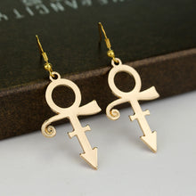 Load image into Gallery viewer, Prince RIP Memorial Symbol Gold Plated Hook Earrings
