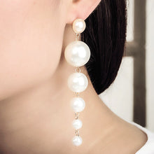 Load image into Gallery viewer, Ladies Cream Simulated Pearl Beading Long Dangle Earrings
