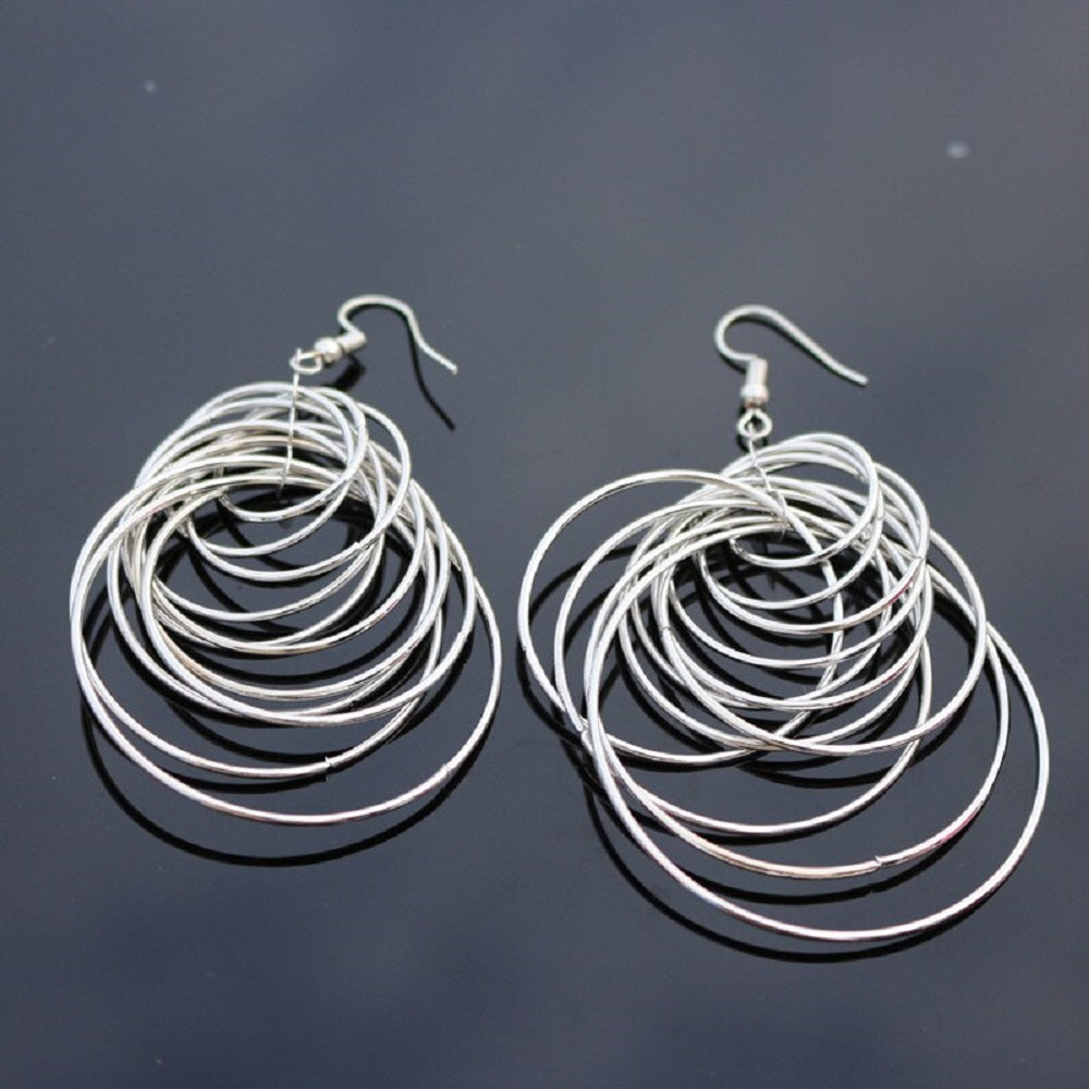 Ladies Big Layered Circle Drop Dangle Hook Earrings