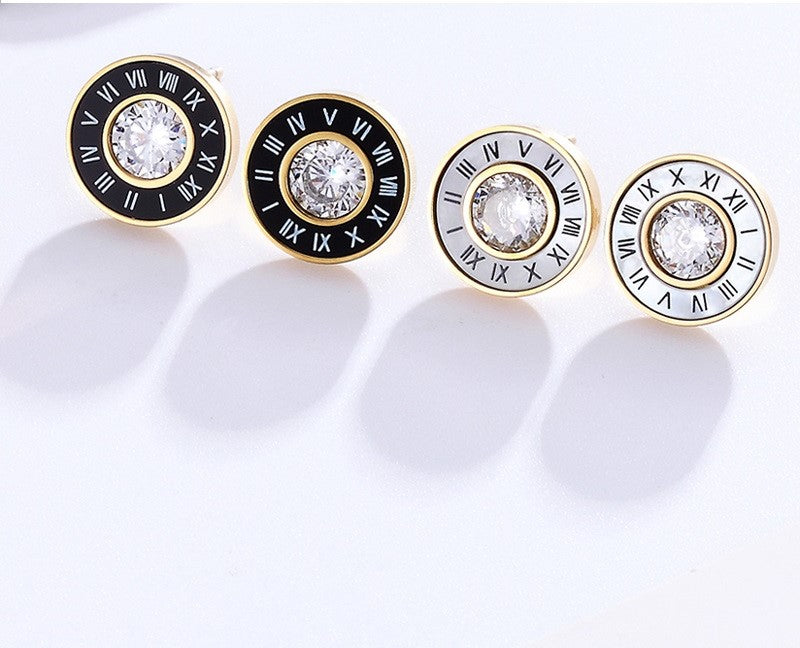 Unisex Gold Anti Allergy Titanium Stainless Steel Roman Numeral Stud Earrings