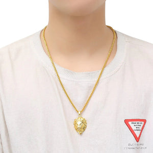 Gold Plated Lion Head Clear Gemstone Medusa Pendant Twist Chain Necklace
