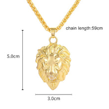 Load image into Gallery viewer, Gold Plated Lion Head Clear Gemstone Medusa Pendant Twist Chain Necklace
