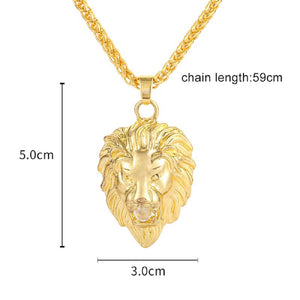 Gold Plated Lion Head Clear Gemstone Medusa Pendant Twist Chain Necklace