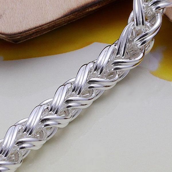 Ladies 925 Sterling Silver Braid Weave Link Handchain