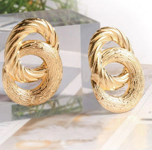 Ladies Gold Plated Geometric Twirl Crossed Metal Loops Drop Earrings