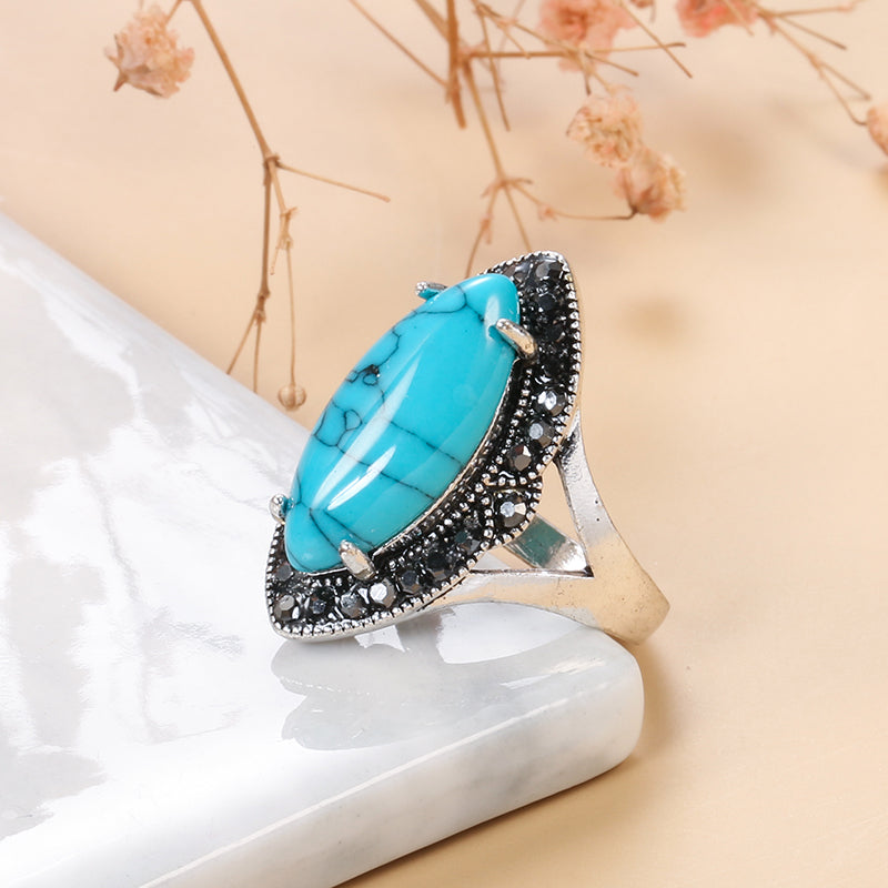 Ladies 925 Sterling Silver Natural Turquoise Gemstone Tibetan Rings